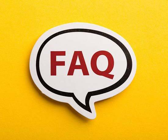 Speech bubble reading “FAQ” inside of it