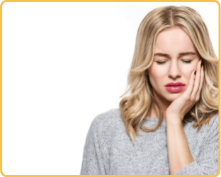 woman holding her mouth in pain