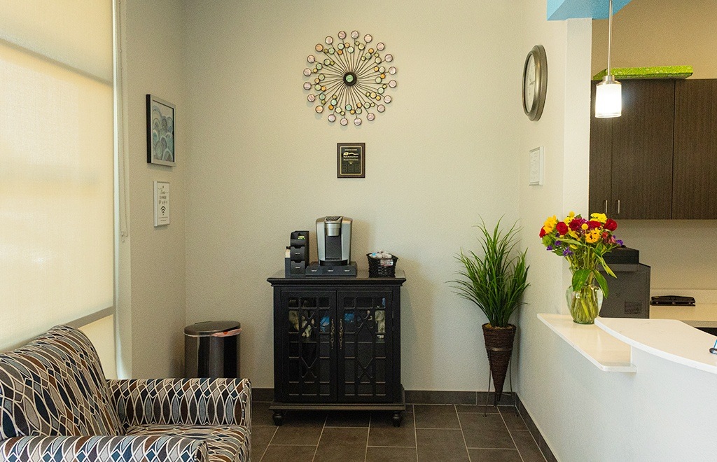 Complimentary beverage bar in waiting room