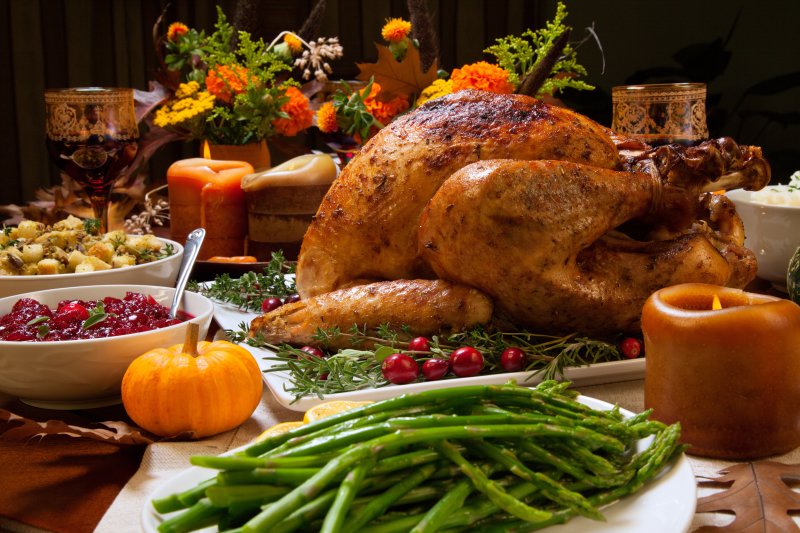 Holiday dinner spread out on a table